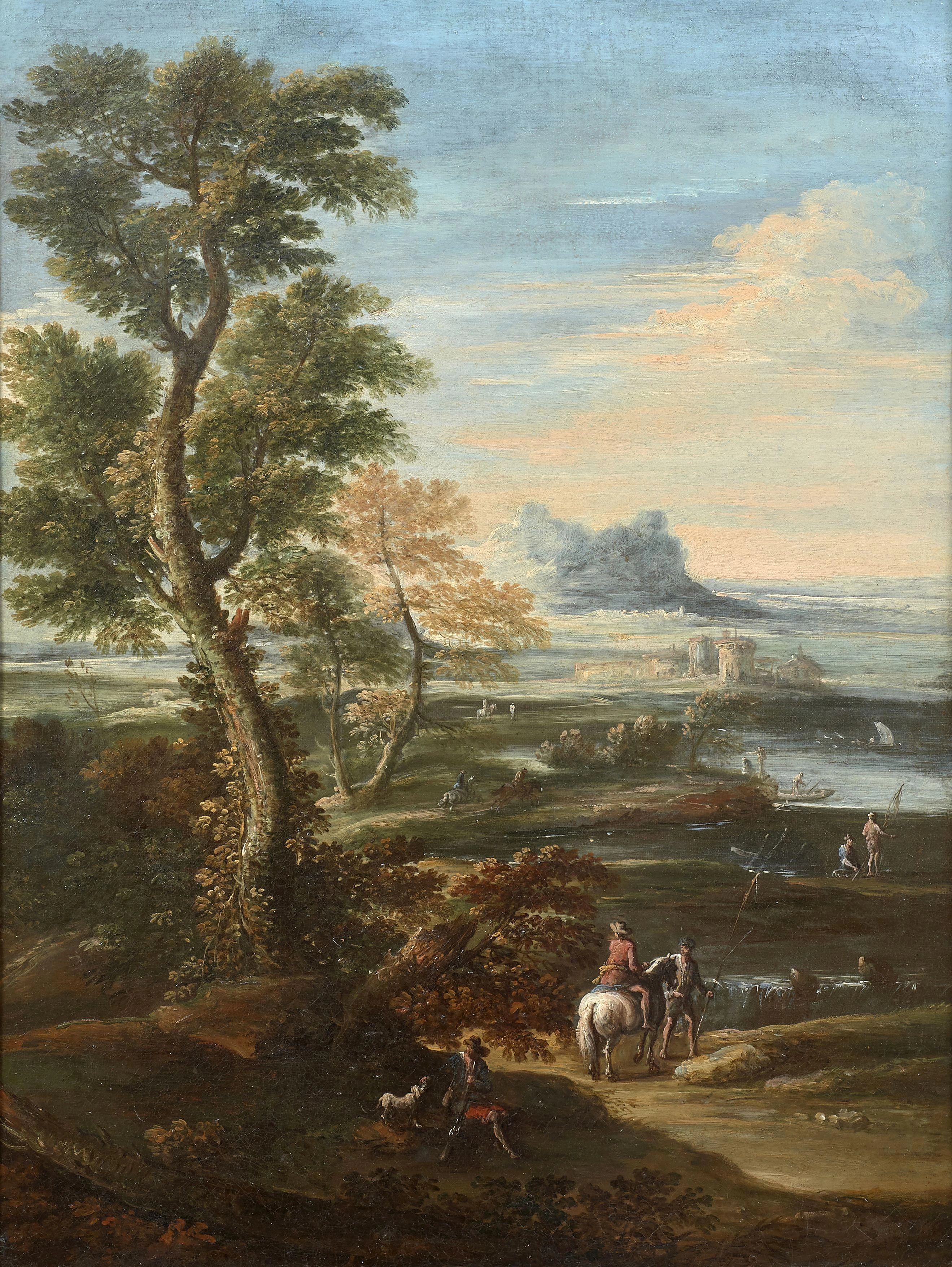 Paesaggio fluviale animato da figure